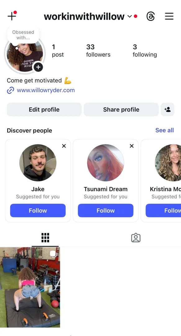 Willow’s new work out Instagram @workinwithwillow