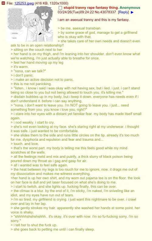 asexual's consent is valued by those she loves and trusts, and she definitely does not relive her trauma all over again because allosexuals (said as a slur) can't keep it in their pants.