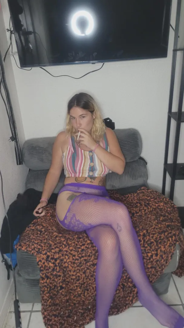 Just enjoying a smoke in my purple lingerie