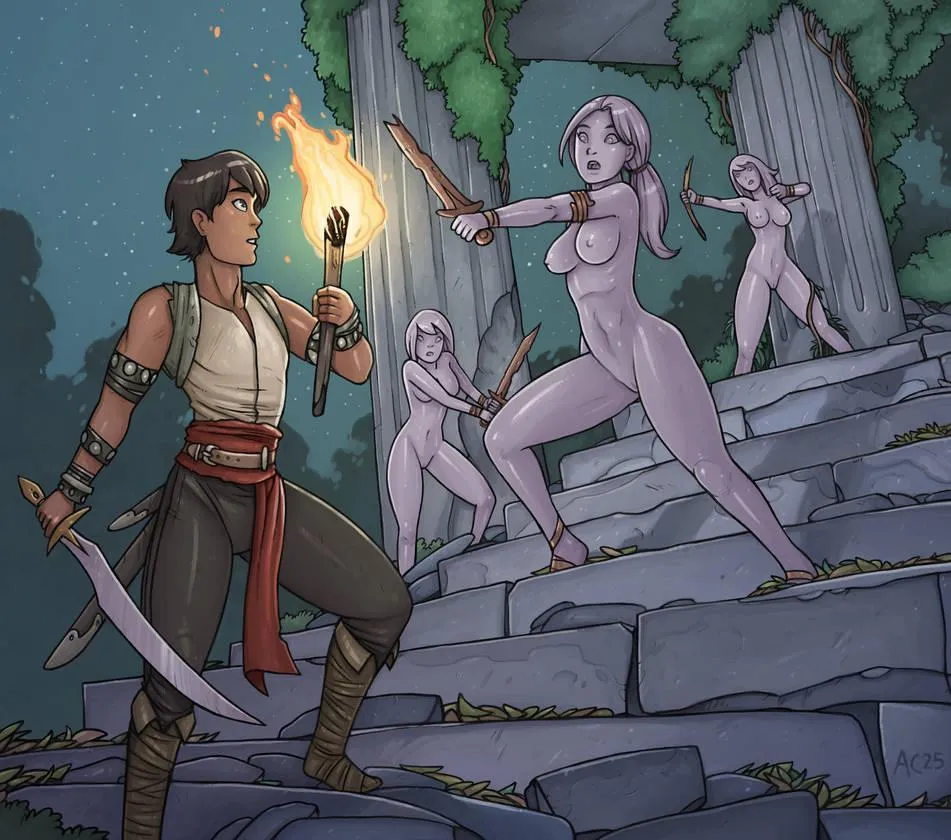 A bunch of nude warrior girls petrified(LotusGun)