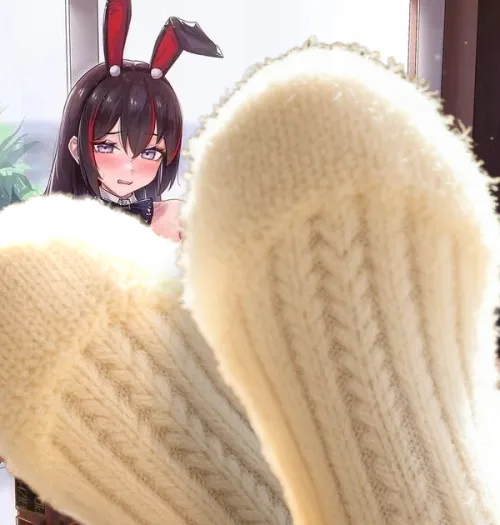 A bunny girl showing you her new comfy and warm socks