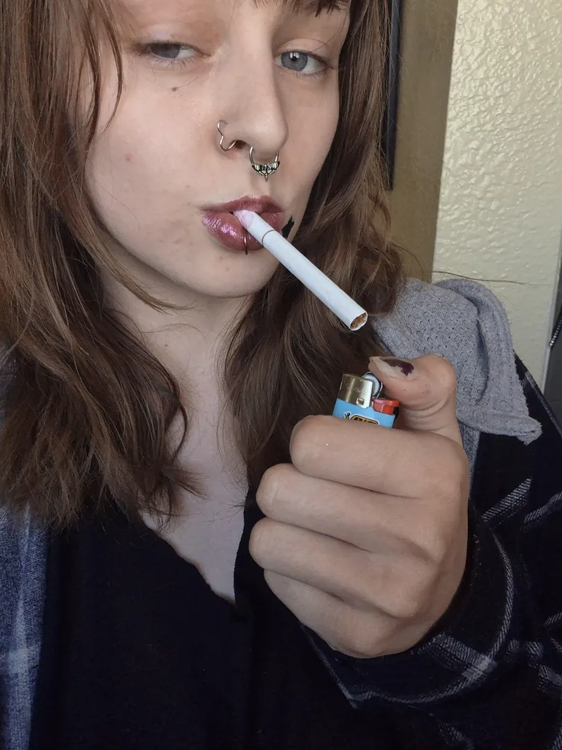 Birthday cigarette and purple lipstick