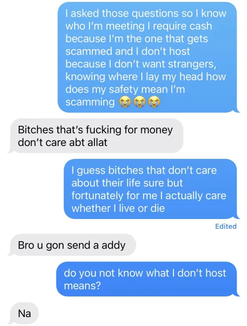 bitches that’s fucking for money don’t care abt allat 