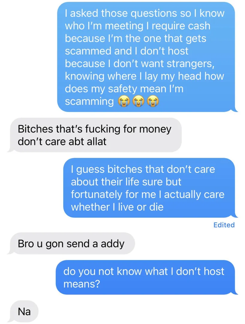 bitches that’s fucking for money don’t care abt allat 