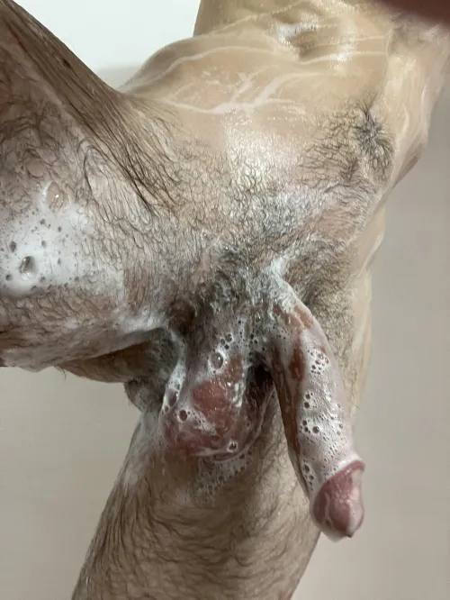 I've always been soooo turned on by soapy shower pics! I wanted to see what my fat cock would look like in one 