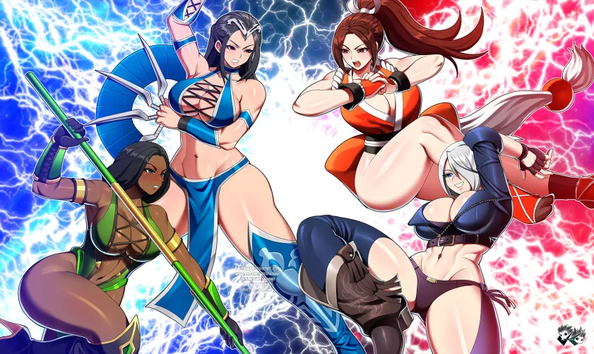 Jade and Kitana from Mortal Kombat; and Mai Shiranui and Angel from King of Fighters. Choose one from each franchise to be your fighting waifus...