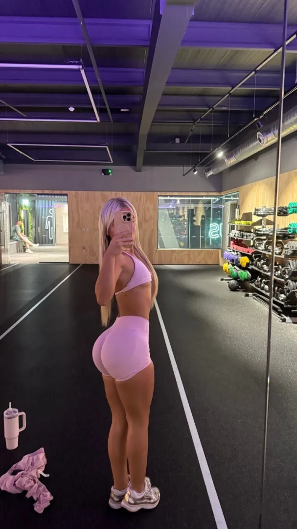 With my pink workout fit