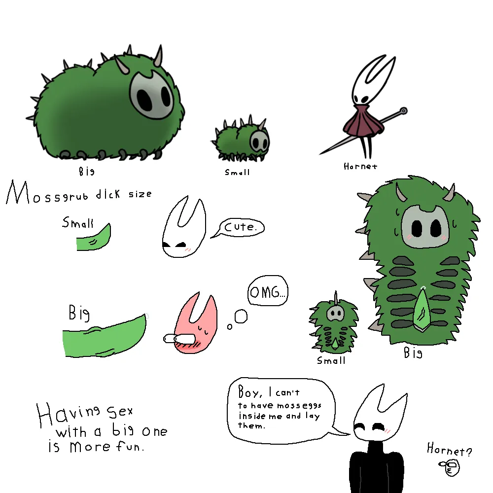 Ykw, more mossgrubs. This time, we're gonna check out the size of regular mossgrub and the massive mossgrub's dick ft. Hornet silksong