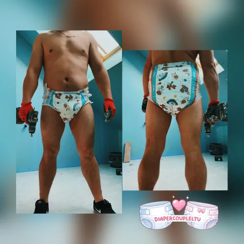 construction work with diapers
