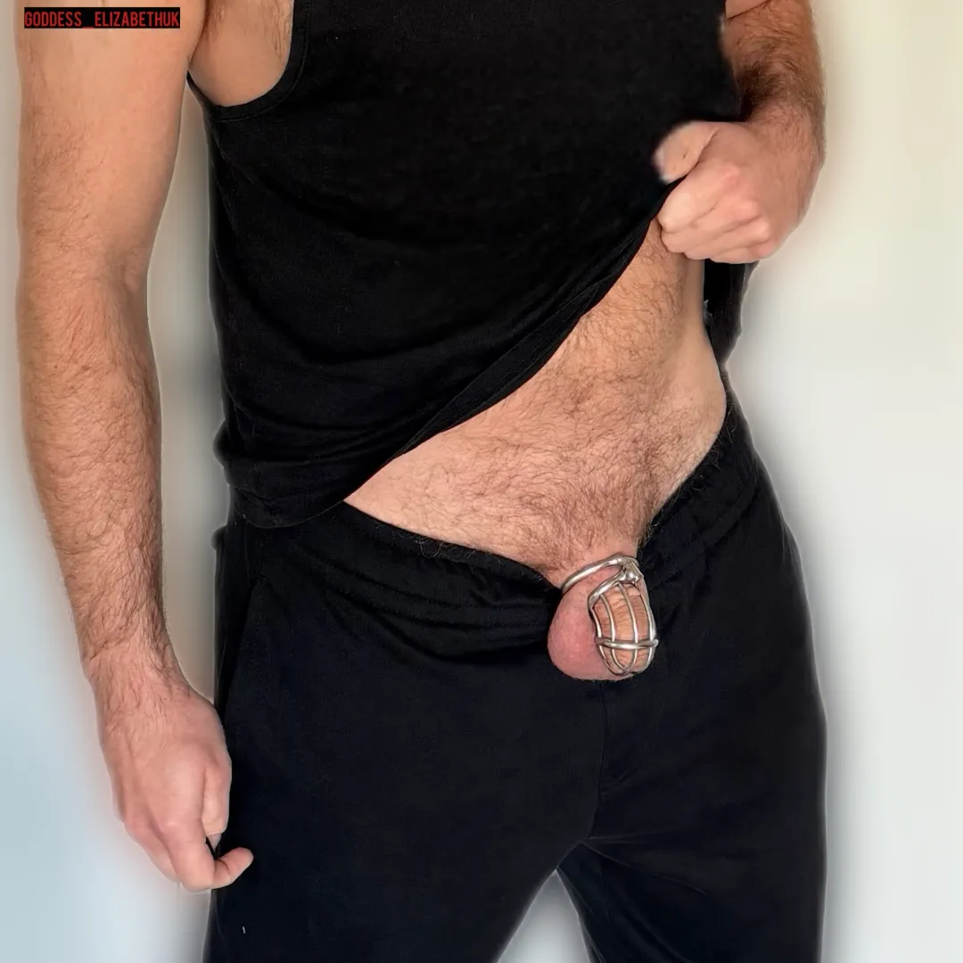 Hopefully I’m not too mean for making him wear his cage to the gym. I can have whoever I want, but he doesn’t have the same freedom and I need him to be constantly reminded…