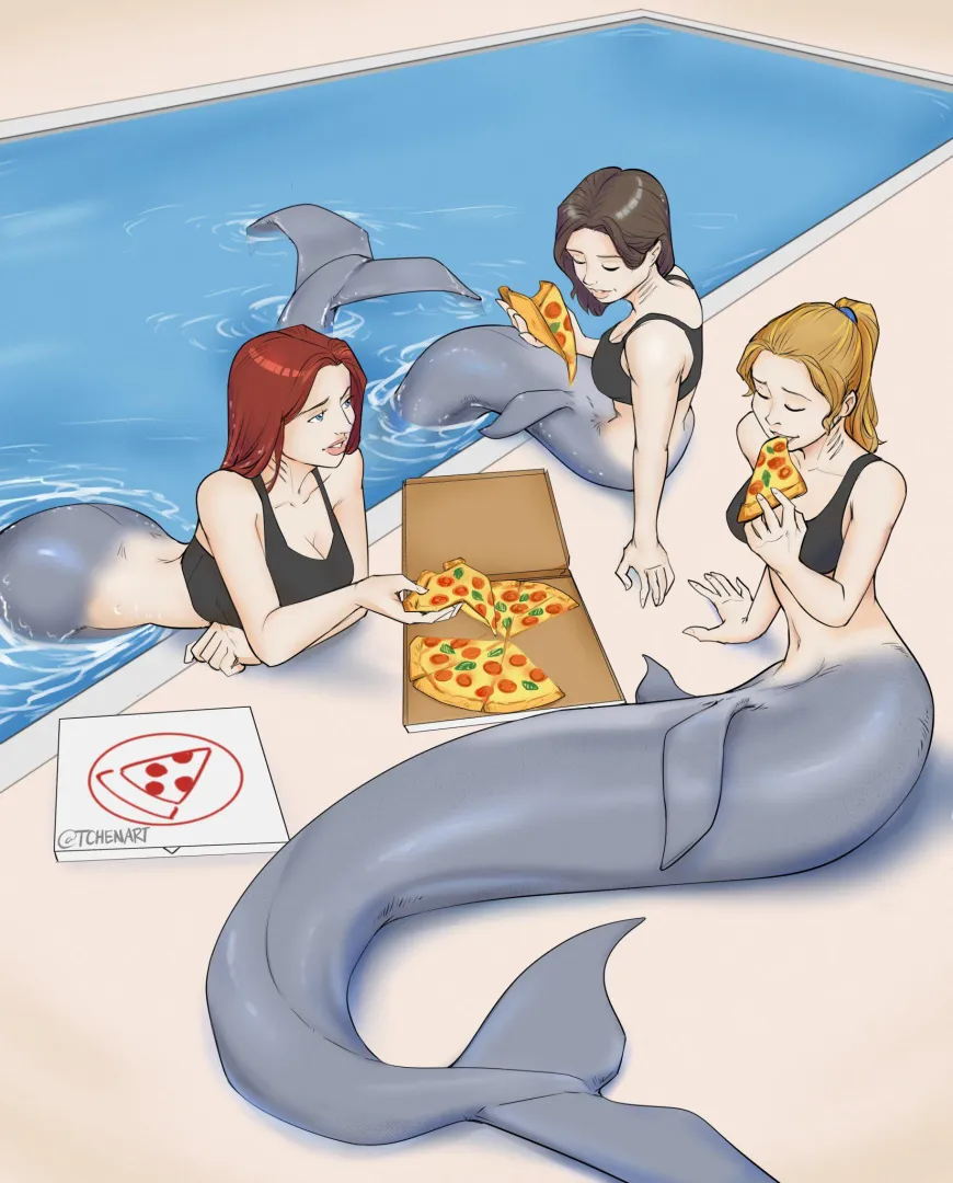 Mermaid Pizza Party (TChenArt)
