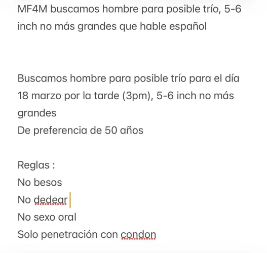 MF4M buscamos hombre para posible trío 5-6 inch no más, que hable español