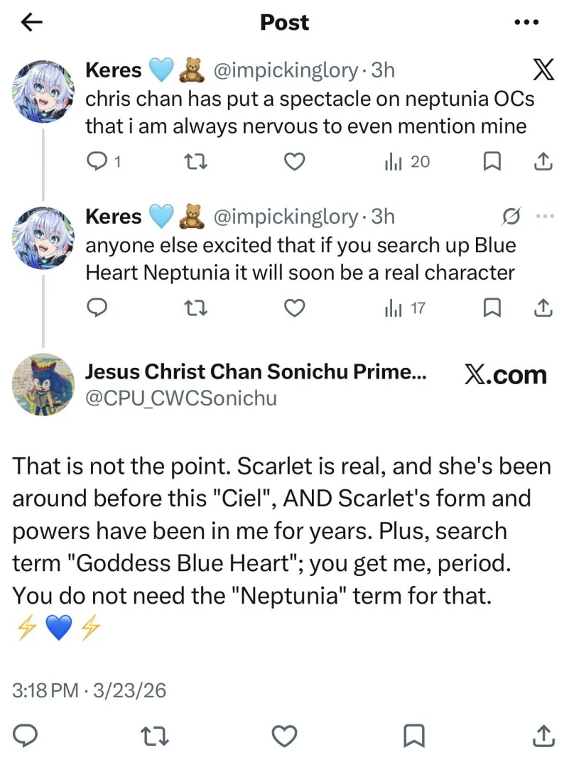 Weens are pretending Blue Heart is going to be a real character in Neptunia and Chris is falling for it