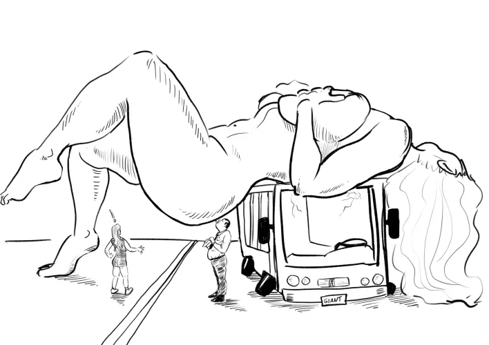 A cartoonish giantess