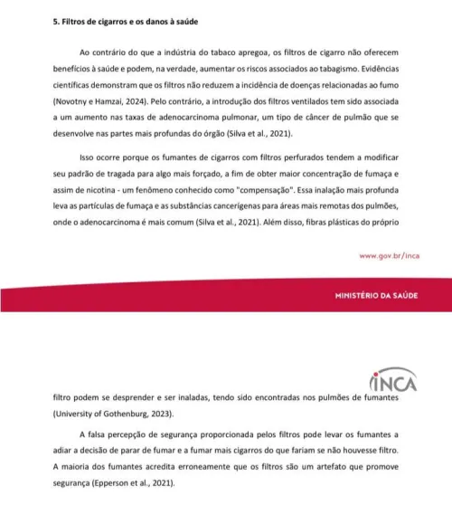 Documento do ministério da saúde falando que filtros fazem MAL