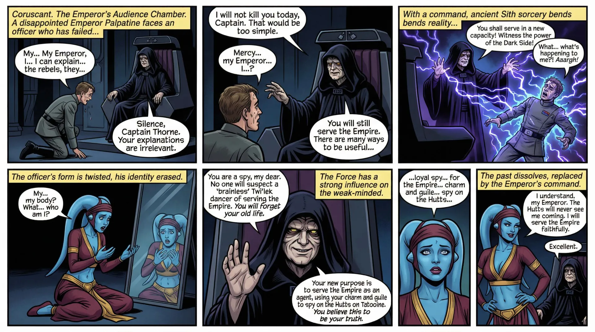 Emperor Palpatine punishes an incompetent commander... [TG, MtF, bimbofication, species change, mental changes]