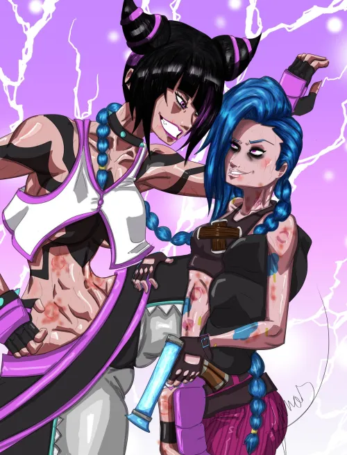I don't remember if I posted this one here yet. But, well. Juri and Jinx crossover! (Art by me: JunasArts)