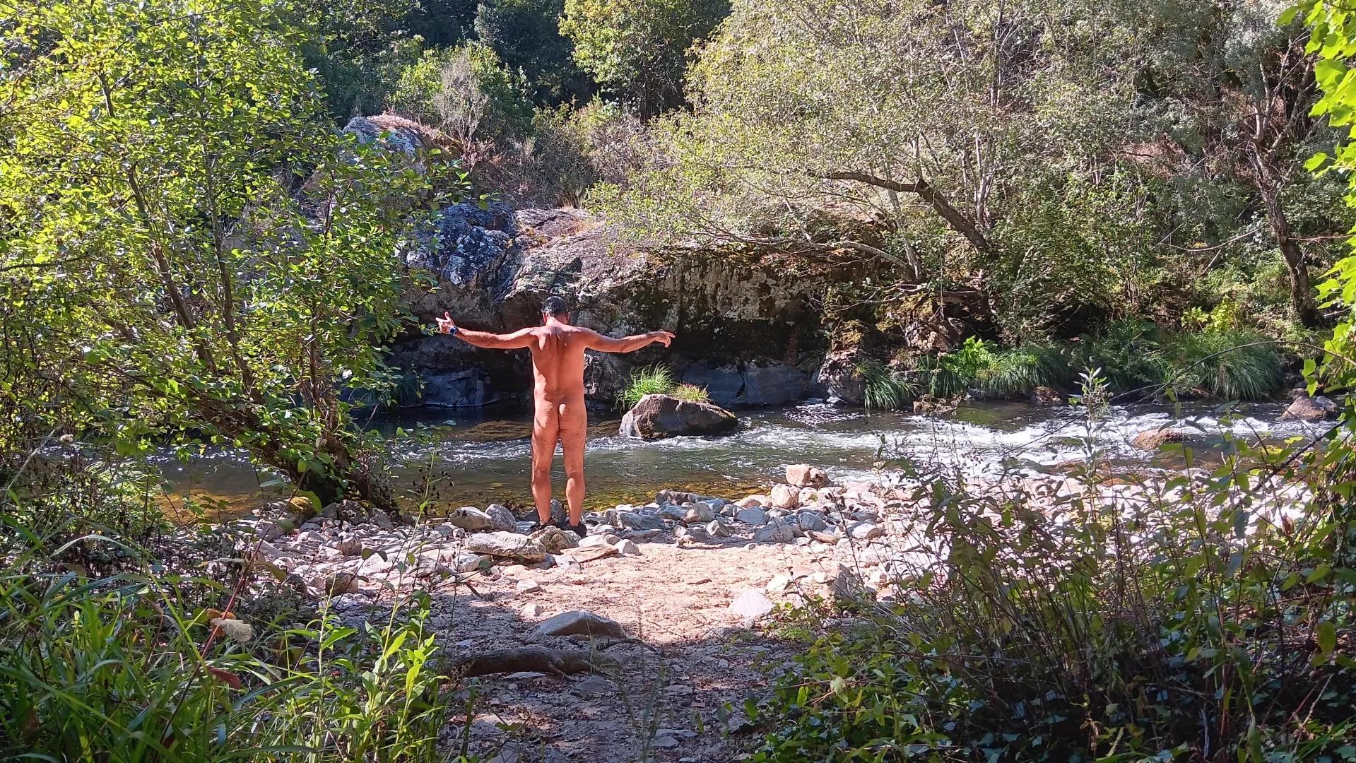 In the river. I take a break to refresh myself