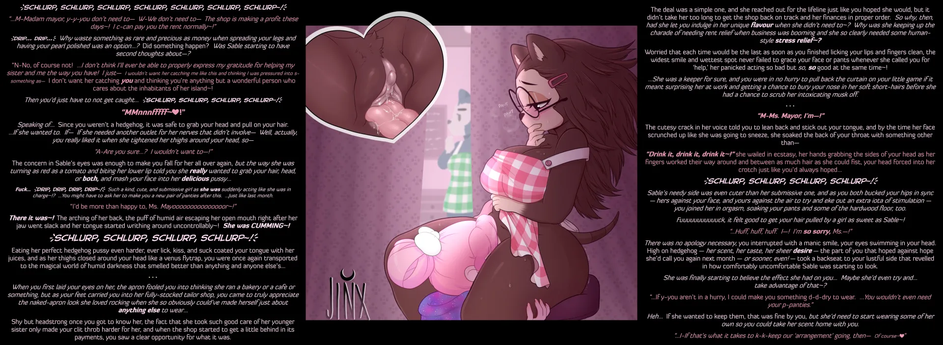 [FxF] Why not make yourself some panties? [COMMISSION][Animal Crossing][Lesbianism][Cunnilingus][Prostitution...?][Trading favours][MtG Caption][Artist: jinx doodle]