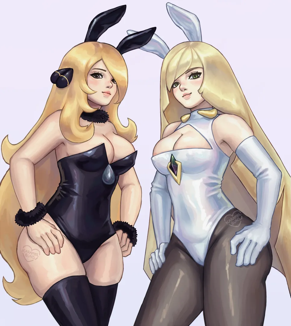 Bunny girl Cynthia and Lusamine (karamelbuns)