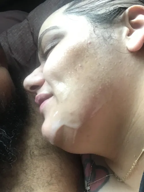 Thick creamy load on Rican baby mama face