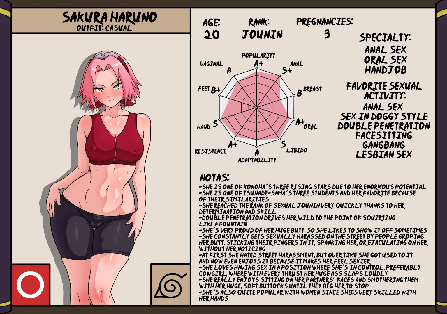 Hey! Introducing the Naruto Slutty AU character sheet remake! We're starting with Sakura Haruno! (VenomSnk3)