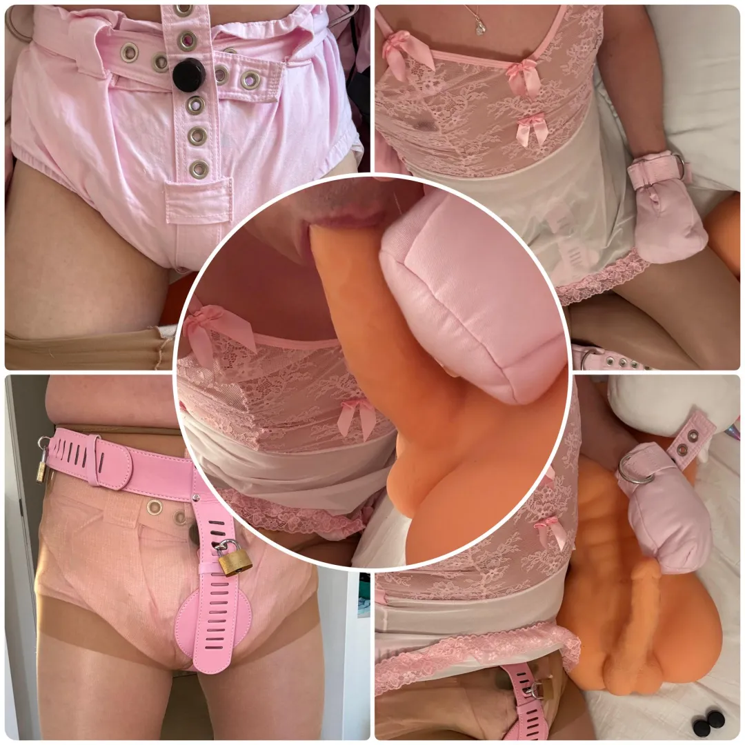 Locked up ready for bed with my special “pacifier” 