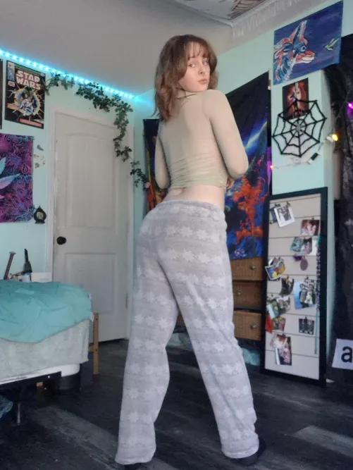 Fluffy sweatpants and a see through top
