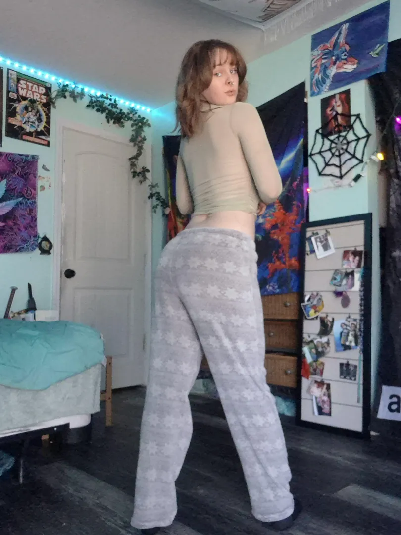 Fluffy sweatpants and a see through top