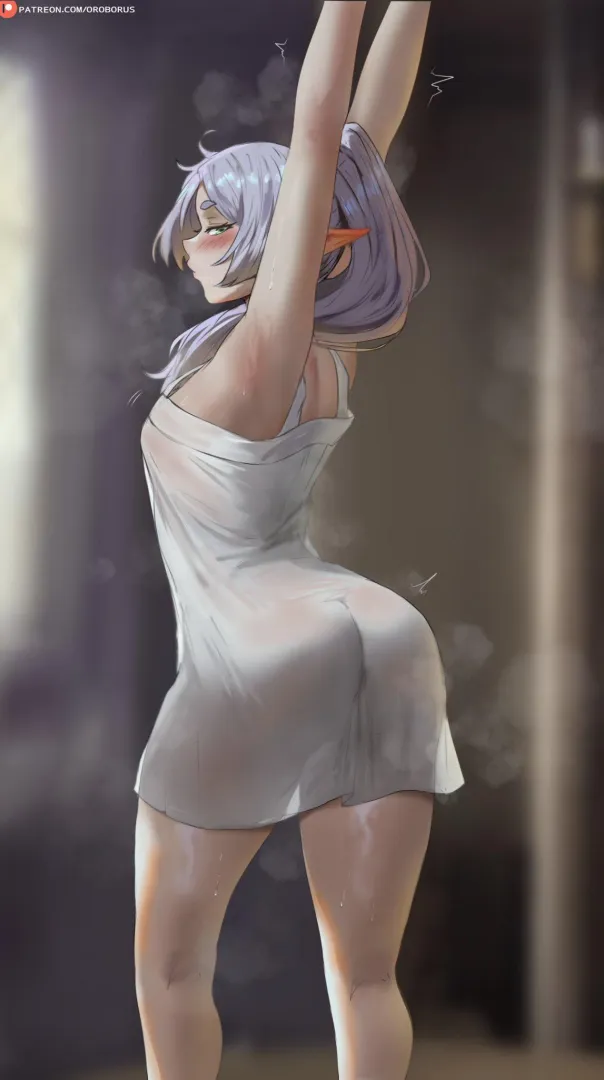 Frieren doing stretches