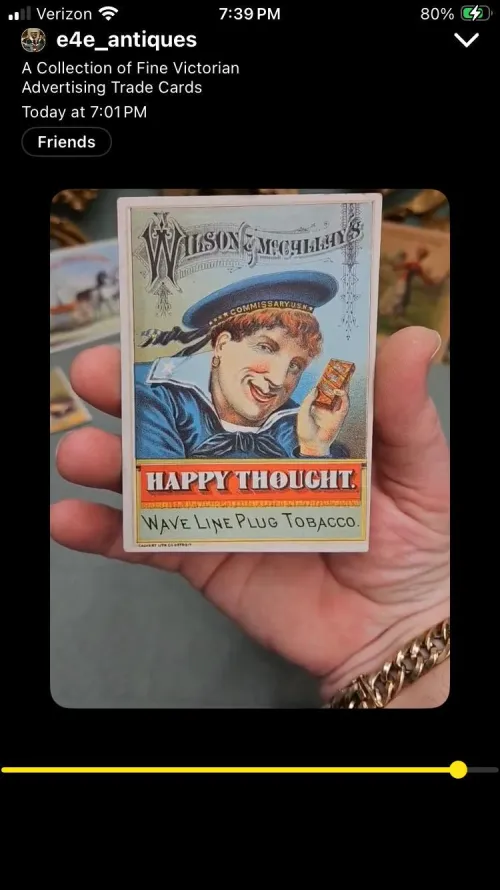 Just bought this 1890s Trade Card for Happy Thought chewing tobacco.