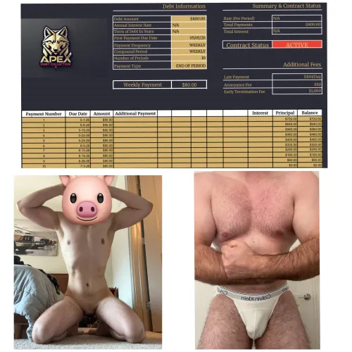 Michael couldn’t resist signing another debt contract with me  His information has been collected and he is now bound to his debt for me  No interest but he will be filling the remainder of my $500 money shredder on Throne every 2 weeks 