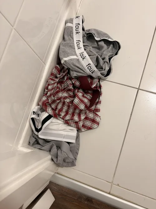 This weeks undies pile on the bathroom floor