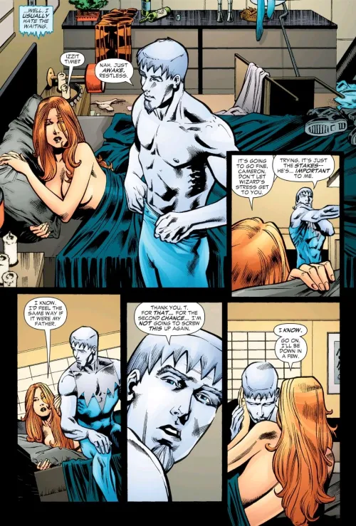 Artemis Crock (Tigress) and Cameron Mahkent (Icicle), morning after [JSA: Classified #6, 2005]