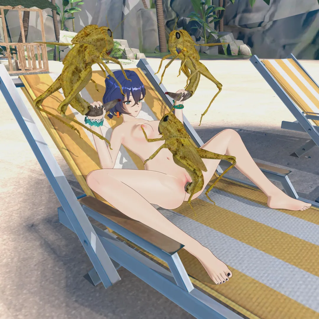 Belle can handle three boys at the same time. (Eroshi3D)