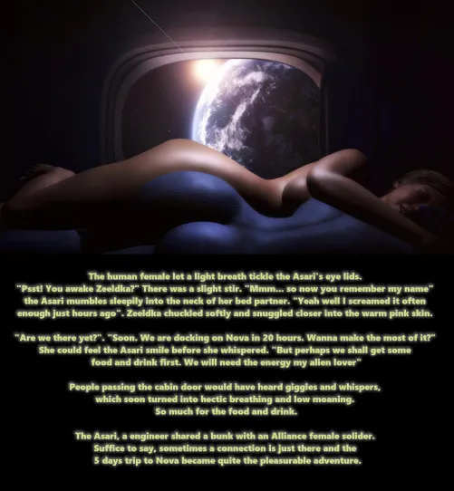 Female alliance soldier vs Asari engineer - The trip to Nova space station. (Rastifan) [Mass Effect]