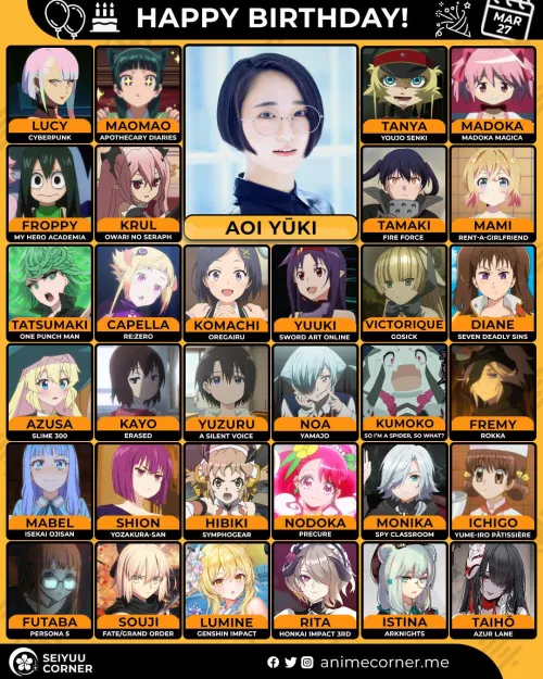 Happy birthday to Aoi Yuki (voice of Tatsumaki and more)
