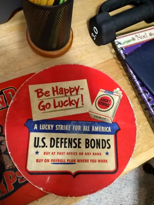 Lucky strike cardboard sign for the Korean War 1951.