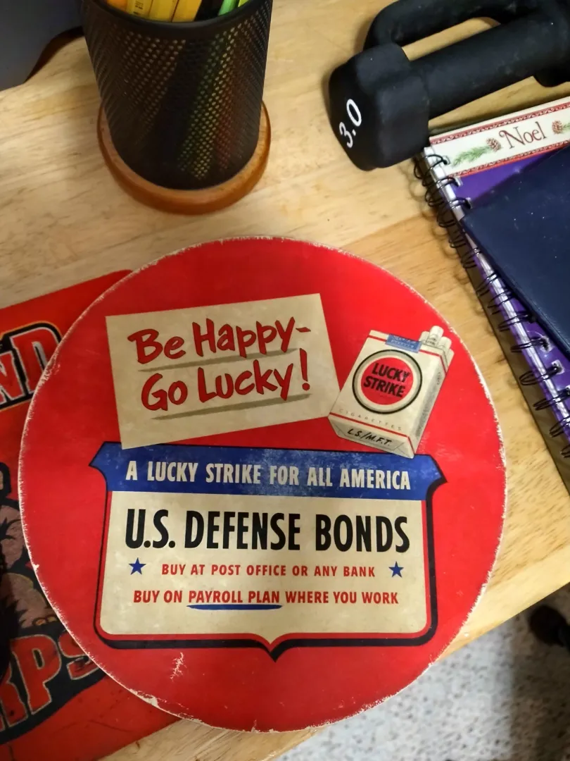 Lucky strike cardboard sign for the Korean War 1951.