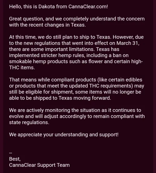 Update for TX from cannaclear