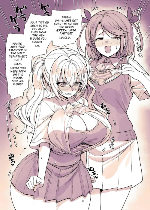 Your sister was being relentless ever since your Second Puberty started. Your height and muscles you were proud of all vanished in a matter of days as the younger sister you had teased your whole life towered over you....