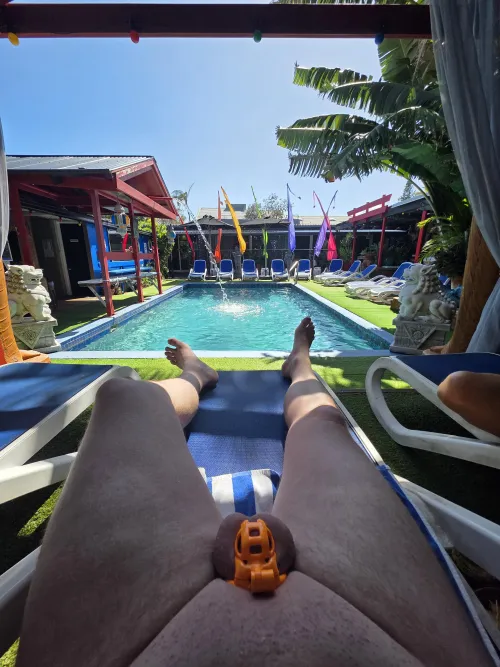 Chastity on display at Hideaways - Mens nude resort