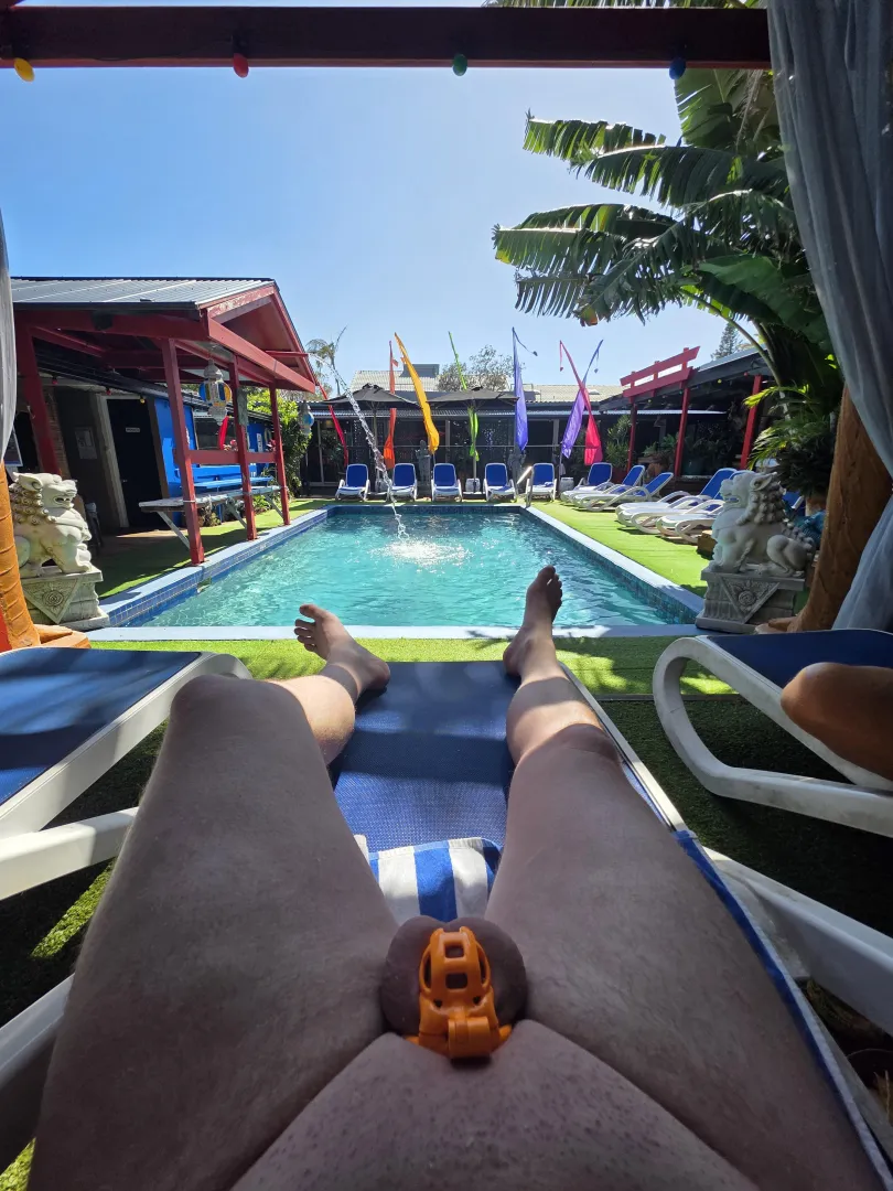 Chastity on display at Hideaways - Mens nude resort