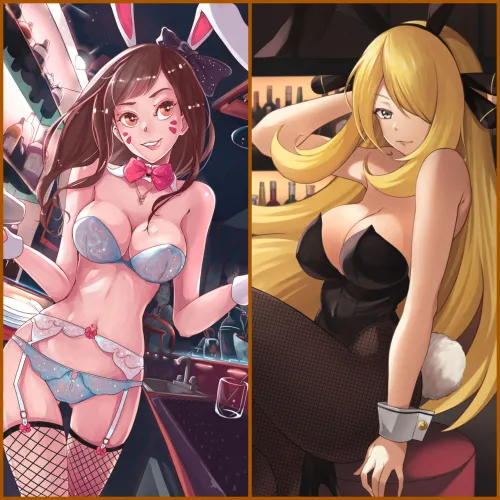 You're having a drink at the bar when these two servers start hitting on you. Pick one to take home for a hot one-night-stand: D.Va (Overwatch) or Cynthia (Pokemon)
