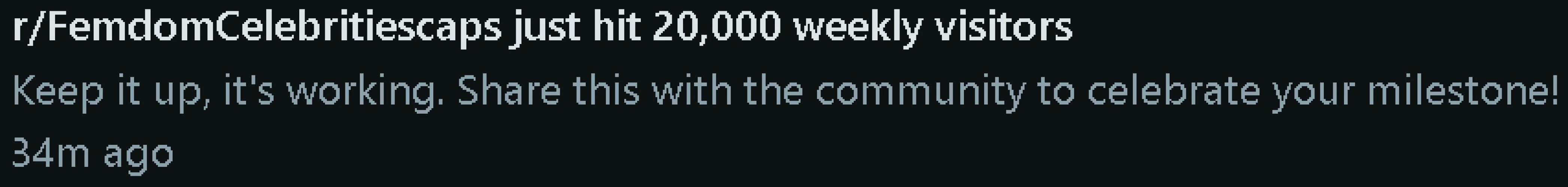 We just hit 20,000 weekly. Well done to all the creators and viewers.