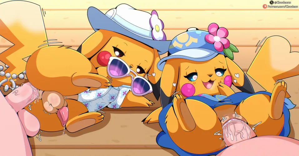Beach day with 2 Pikachu [M/F] (cloudeon)