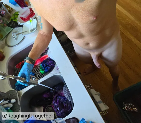 I have found my people! [41] SAHD rinsing the tie dye shirts before going in the wash...the shirts, not me