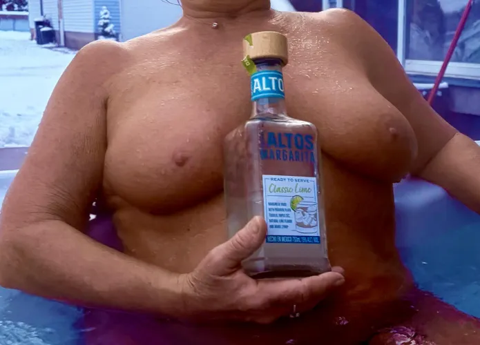 In the hot tub with favorite margarita...