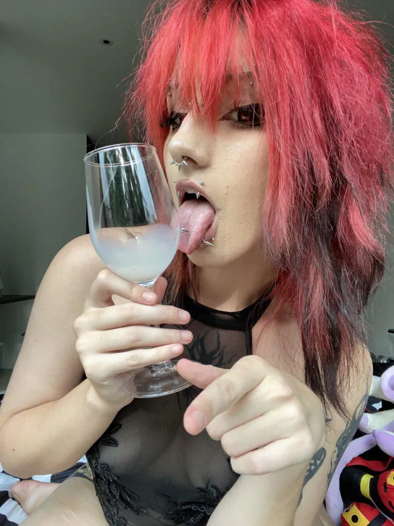 Your warm load is waiting in the glass... take it with both hands and drink it like an obedient boy